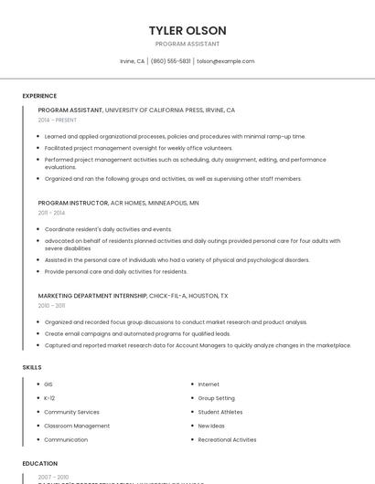 Program Assistant Resume