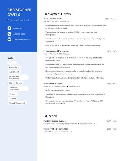Program Consultant Resume
