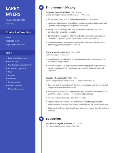 Program Control Analyst Resume