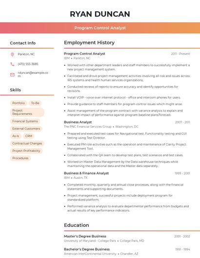 Program Control Analyst Resume