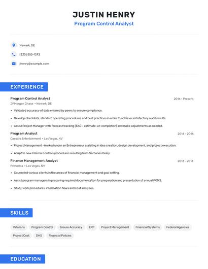 Program Control Analyst Resume