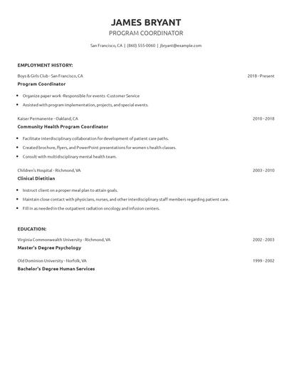 Program Coordinator Resume