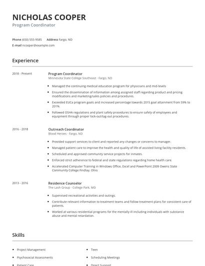 Program Coordinator Resume