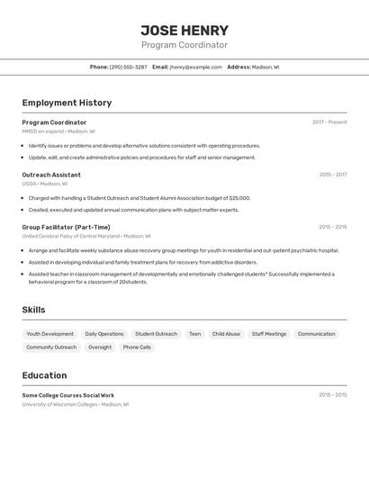 Program Coordinator Resume