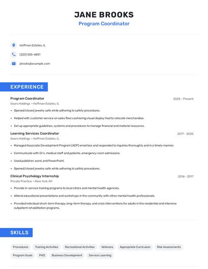Program Coordinator Resume