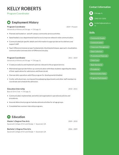 Program Coordinator Resume