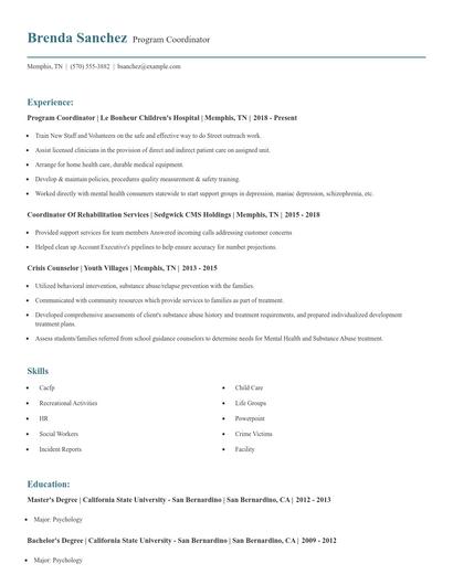 Program Coordinator Resume
