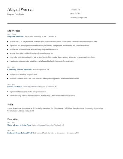 Program Coordinator Resume
