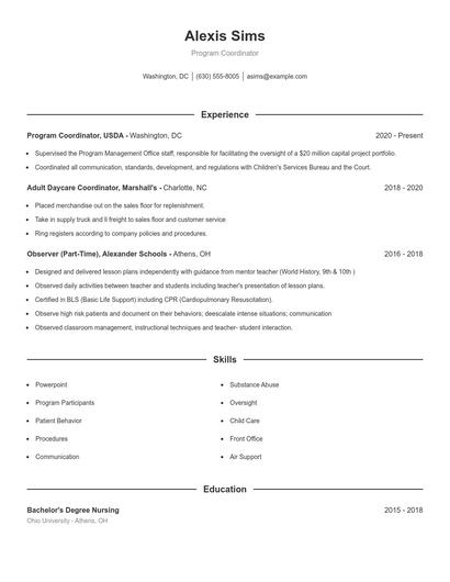 Program Coordinator Resume