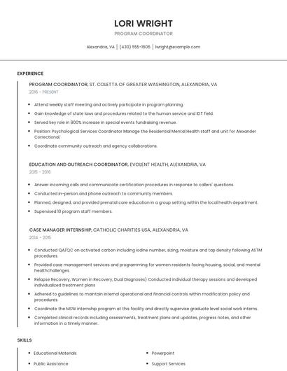 Program Coordinator Resume