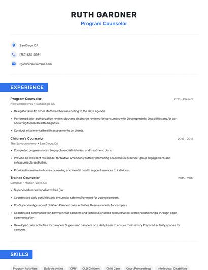 Program Counselor Resume