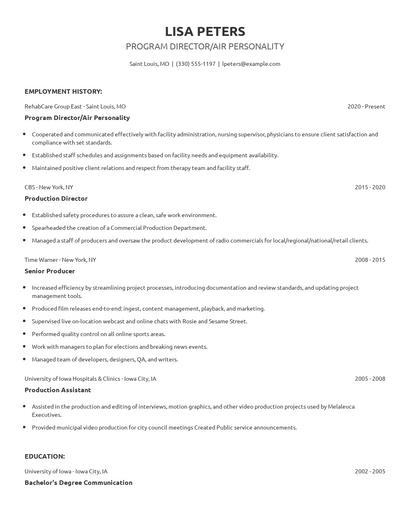 Program Director/Air Personality Resume