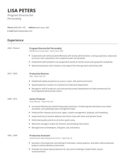 Program Director/Air Personality Resume