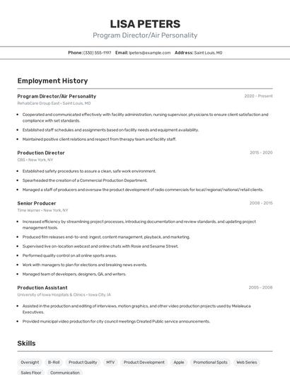 Program Director/Air Personality Resume