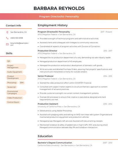 Program Director/Air Personality Resume