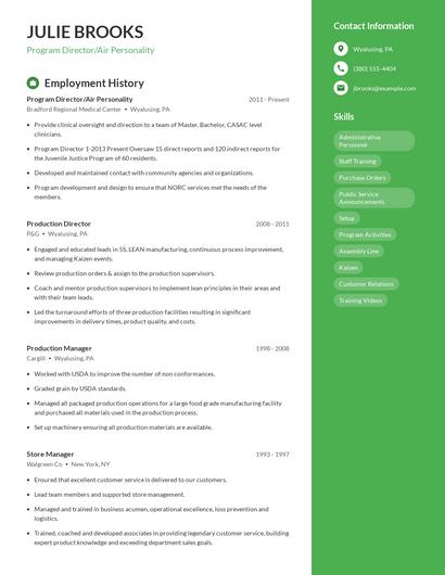 Program Director/Air Personality Resume