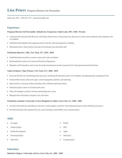 Program Director/Air Personality Resume