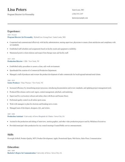 Program Director/Air Personality Resume