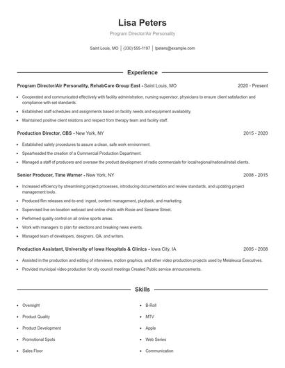 Program Director/Air Personality Resume
