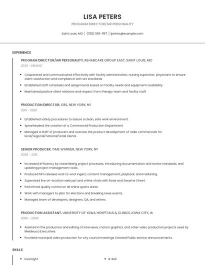 Program Director/Air Personality Resume