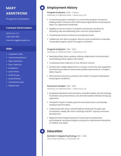 Program Evaluator Resume