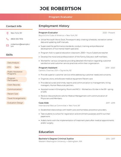 Program Evaluator Resume