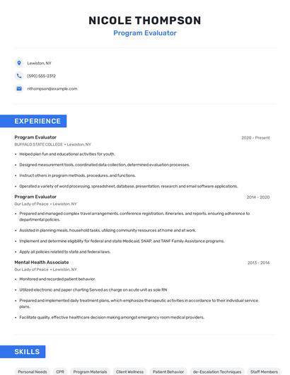Program Evaluator Resume