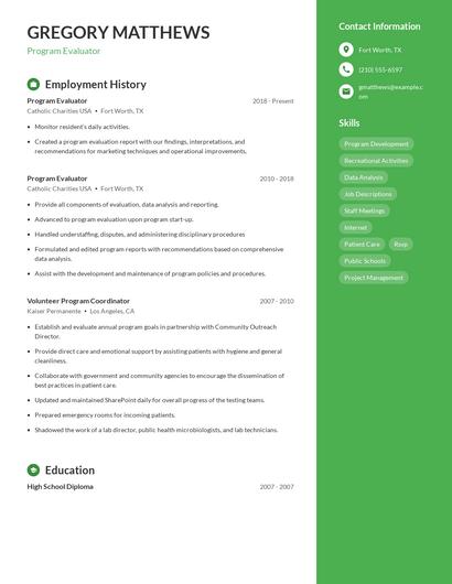 Program Evaluator Resume