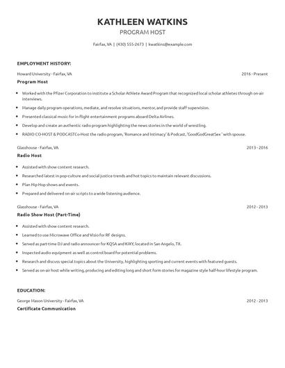 Program Host Resume