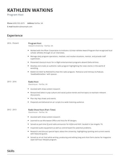 Program Host Resume