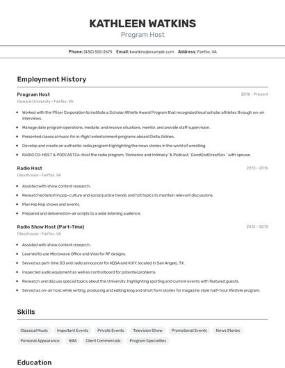 Program Host Resume