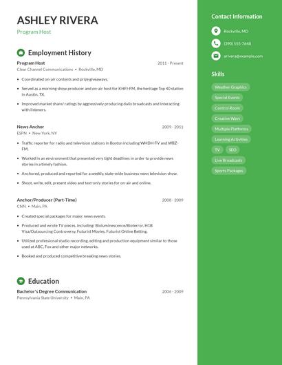 Program Host Resume