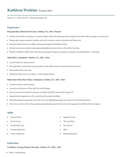Program Host Resume