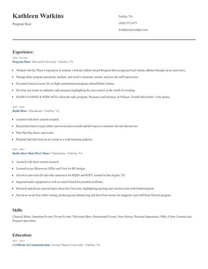 Program Host Resume