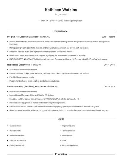 Program Host Resume