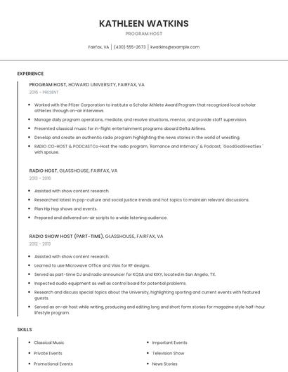 Program Host Resume