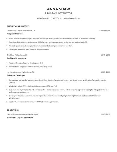 Program Instructor Resume