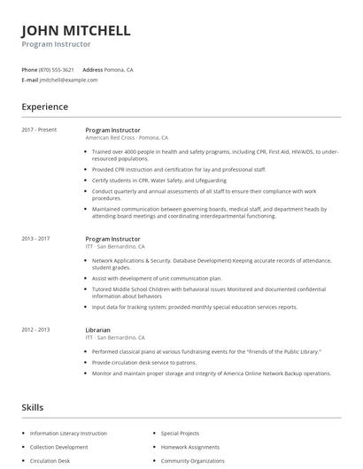 Program Instructor Resume
