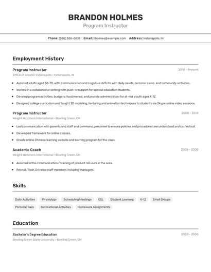 Program Instructor Resume