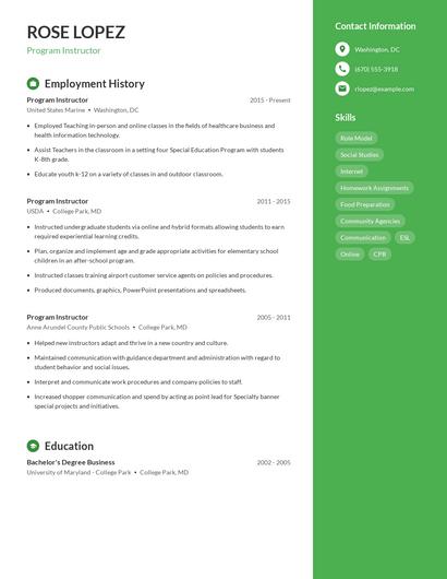 Program Instructor Resume