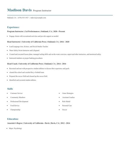 Program Instructor Resume