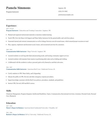 Program Instructor Resume