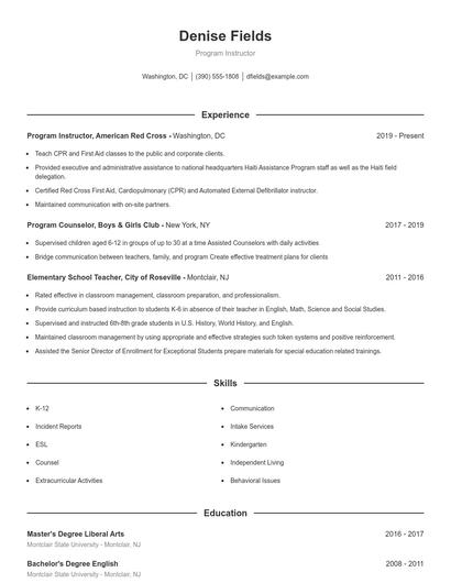 Program Instructor Resume