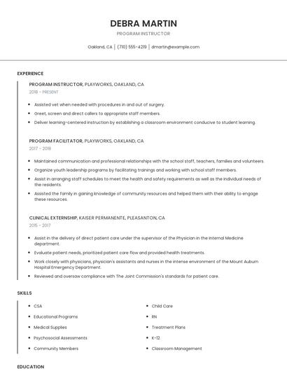Program Instructor Resume