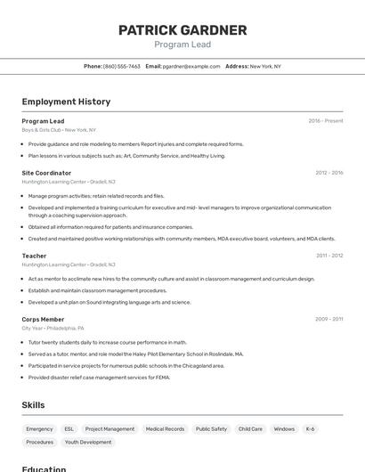Program Lead Resume