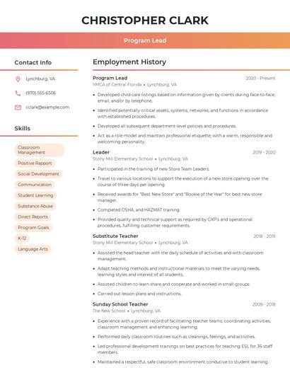 Program Lead Resume