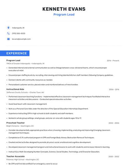 Program Lead Resume