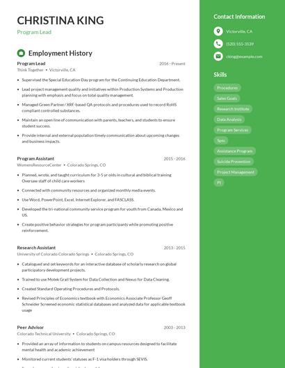 Program Lead Resume