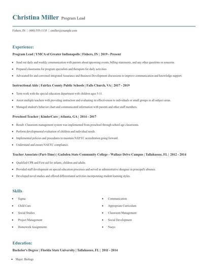 Program Lead Resume