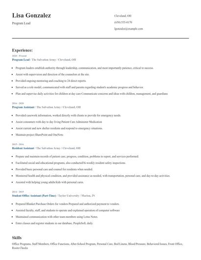 Program Lead Resume